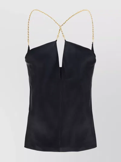 FERRAGAMO CHAIN STRAP EMBELLISHED GEOMETRIC V NECK TOP