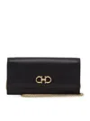 Ferragamo Woman Gancini Wallet With Chain In Black