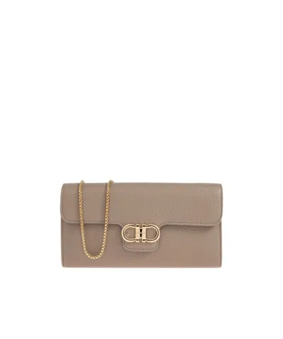 Ferragamo Gancini Chain Wallet In Brown