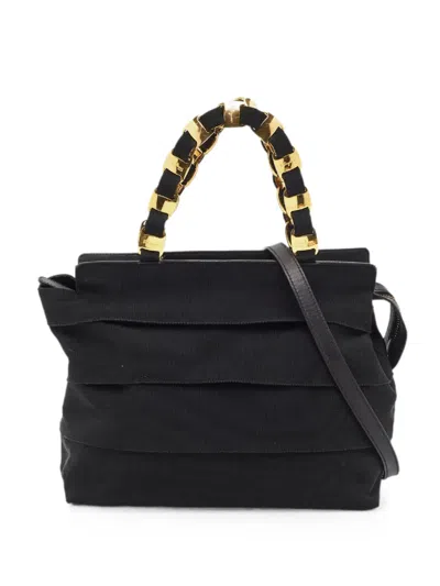 Pre-owned Ferragamo Chain Zip Tote Bag In Black