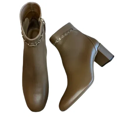 Ferragamo Chain-link Leather Ankle Boots In Brown