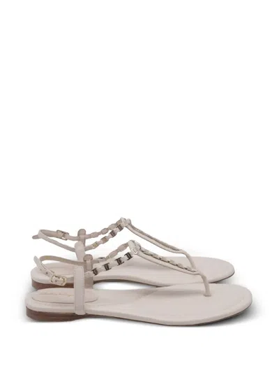 Pre-owned Ferragamo Chain-link T-strap Sandals In Neutral