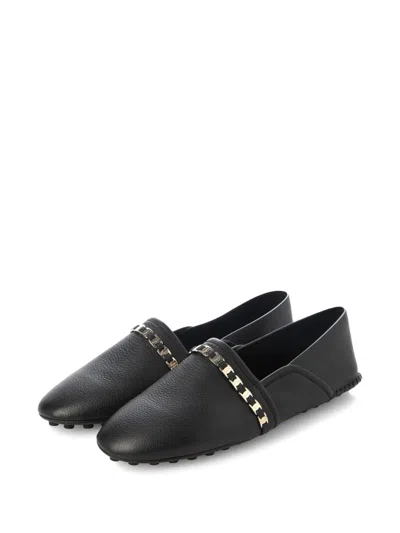 Ferragamo Chain-strap Leather Ballet Flats In Black