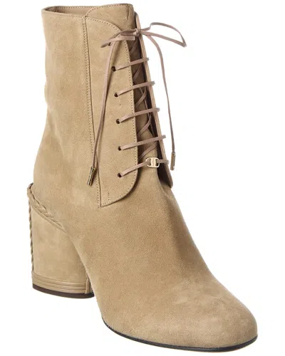 Ferragamo Chana Lace-up Suede Ankle Boots In Brown