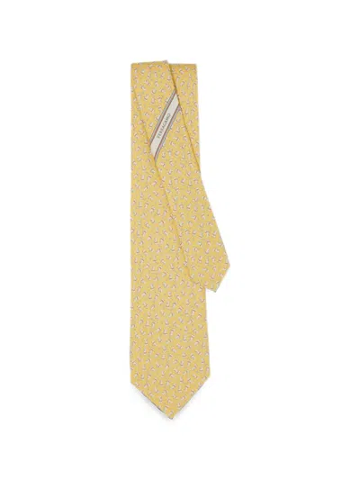 Ferragamo Charlie Print Silk Tie In Yellow