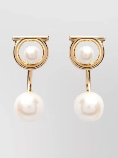 Ferragamo Gancini Earrings With Synthetic Pearls In Gold