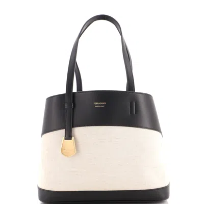 Ferragamo Charming Tote Canvas With Leather Small In Black