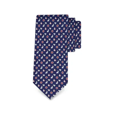 Ferragamo Charms Print Silk Tie In Blue