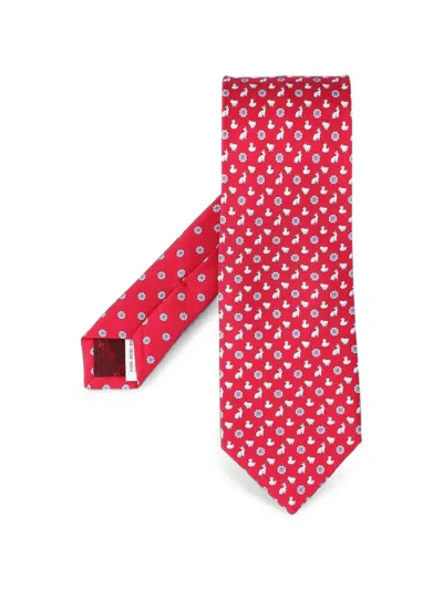 Ferragamo Charms-print Silk Tie In Red