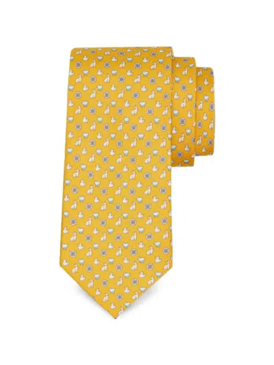 Ferragamo Charms Print Silk Tie In Yellow