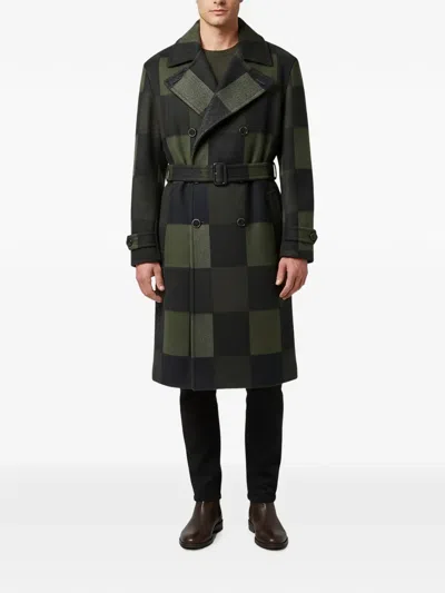 Pre-owned Ferragamo Check Double-breasted Coat In Green