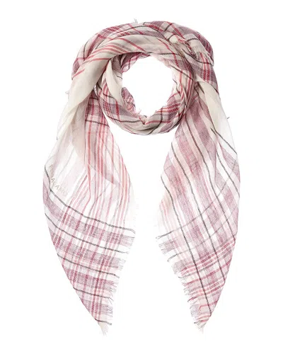 Ferragamo Check Linen-blend Scarf In Brown