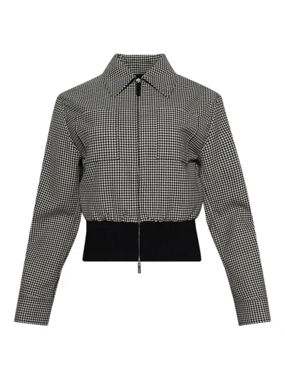 Ferragamo Check-pattern Zip-front Jacket In Gray