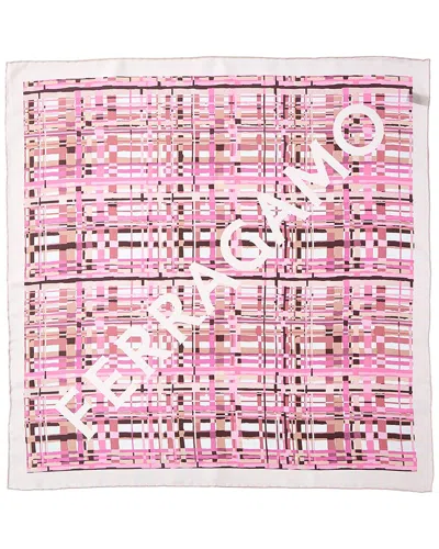 Ferragamo Check Printed Silk Scarf In Pink