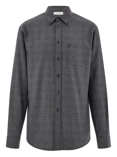 Ferragamo Checked Embroidered Shirt In Gray