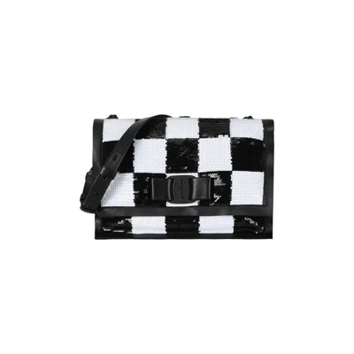 Pre-owned Ferragamo Checkered Sequin Shoulder Bag 'black' | Women's Size Onesize
