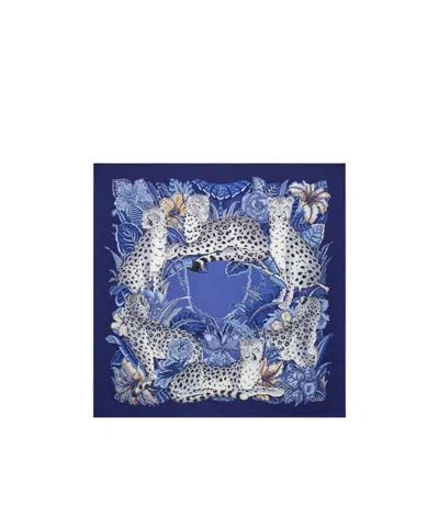 Ferragamo Cheetah Print Silk Scarf In Blue