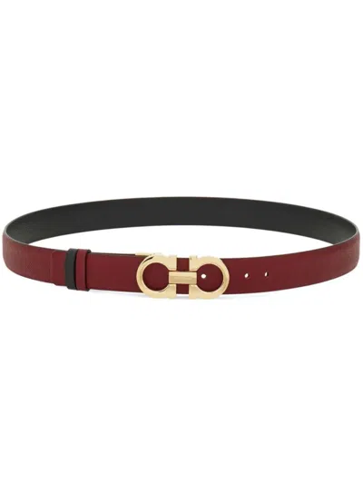 Ferragamo Cherry Red Textured Logo Buckle Belt