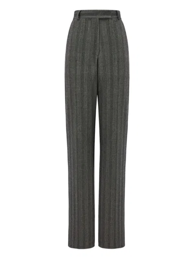 Ferragamo Chevron-pattern Tailored Trousers In Gray