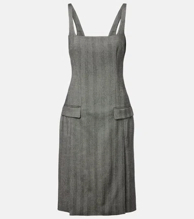 Ferragamo Chevron Wool-blend Midi Dress In Gray