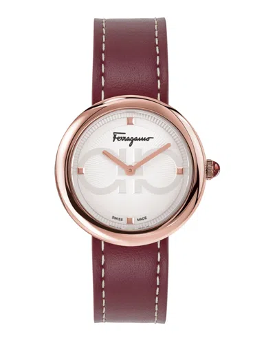 Ferragamo Chic Leather Watch In Gold