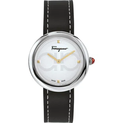 Ferragamo Chic Quartz Leather Strap Watch, 32mm In Black