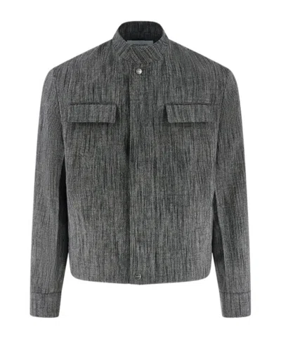 Ferragamo Chinese Collar Wool Casual Jacket In Black
