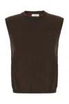 Ferragamo Chocolate Stretch Wool Blend Sleeveless Sweater In Brown