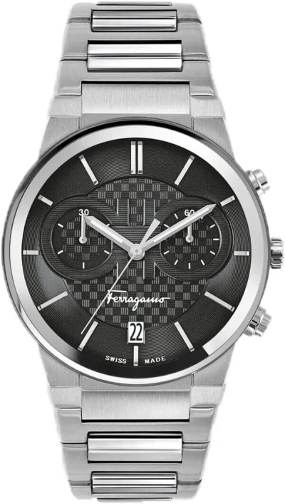Pre-owned Ferragamo Chronograph Quartz Sfme00321 Men's Watch Silver Steel Black Dial 42mm