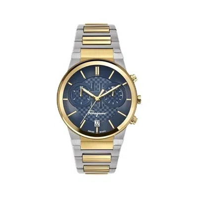 Pre-owned Ferragamo Chronograph Sfme00521 Men's Watch Two-tone Stainless Steel Dial 42mm