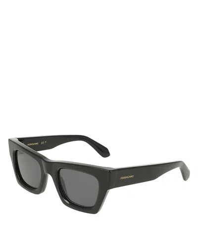 Ferragamo Chunky Angled Rectangular Sunglasses, 50mm In Black