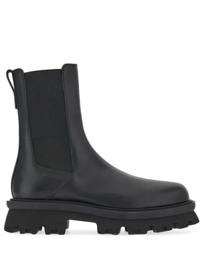 Ferragamo Chunky Sole Leather Chelsea Boots In Black