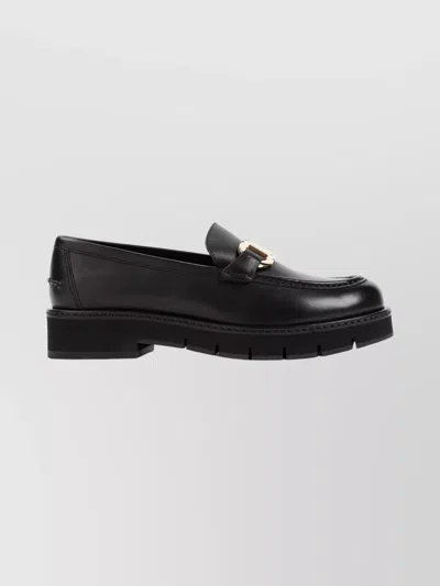 Ferragamo Chunky Sole Loafers Gold Hardware In Black