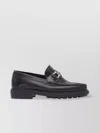 Ferragamo Black Leather Loafers With Gancini Ornament