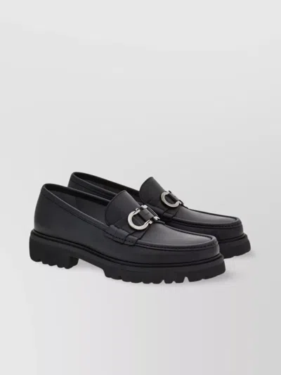 Ferragamo Chunky Sole Loafers With Metal Buckle Detail In Black