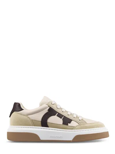 Ferragamo Chunky Sole Sneakers With Calf Leather In White