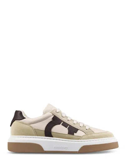 FERRAGAMO CHUNKY SOLE SNEAKERS WITH CALF LEATHER