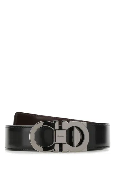 FERRAGAMO BLACK LEATHER REVERSIBILE BELT