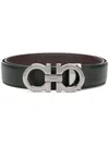 Ferragamo Black And Brown Reversible Belt With Gancini Detail In Smooth Leather Man In Black