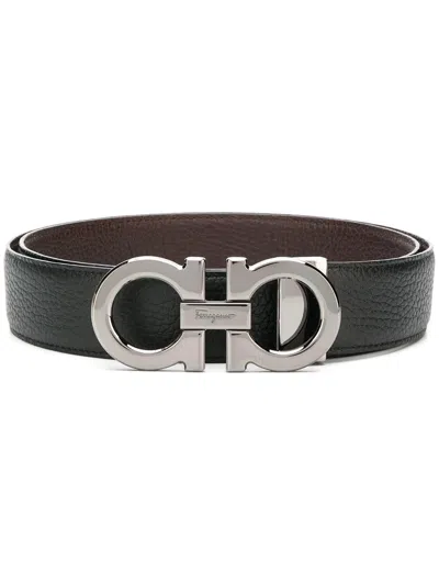 FERRAGAMO SEMI-MATT GRAINED LEATHER REVERSIBLE GANCINI BELT
