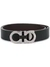 Ferragamo Grained Leather Gancini Reversible Belt In Black