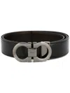 Ferragamo Adjustable Reversible Leather Belt With Textured Finish In Black