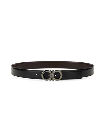 Ferragamo Reversible Belt Adjustable Length Smooth Finish Metal Buckle In Black