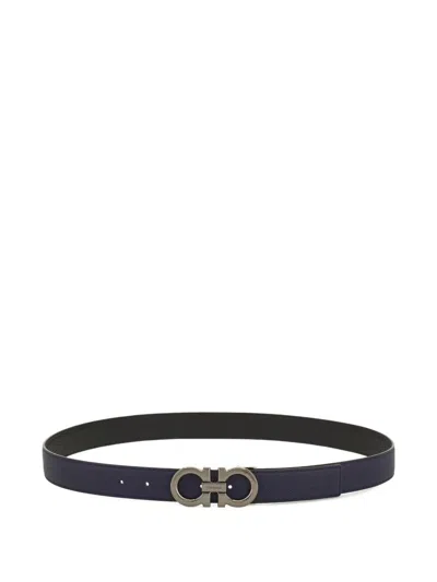 Ferragamo Reversible Gancini Belt In Nappa Leather In Blue