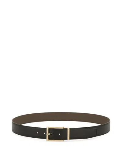 Ferragamo Reversible Gancini Belt In Nappa Leather With Rectangular Gold Buckle In Black