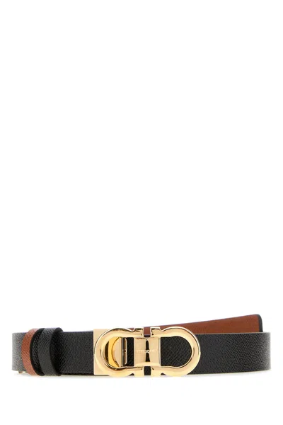 Ferragamo Black Logo Reversible Belt In Multi