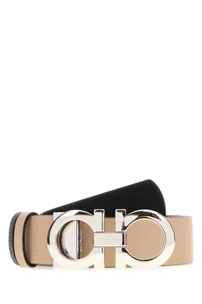 Ferragamo Sand Leather Reversible Belt In Neutral