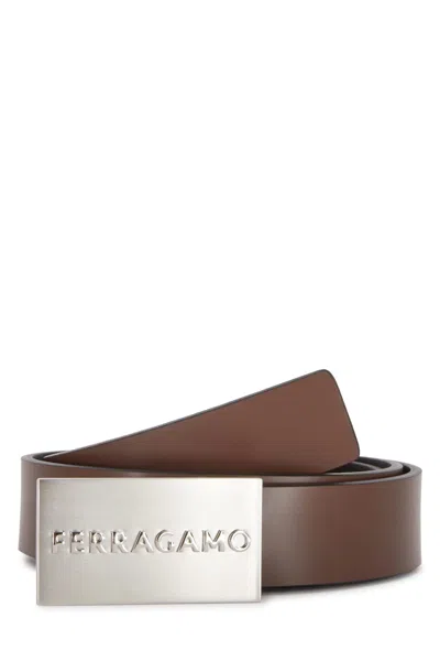 Ferragamo Square Buckle Leather Belt Reversible In Brown