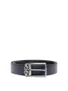Ferragamo Double Gancini Logo-debossed Leather Belt In Black