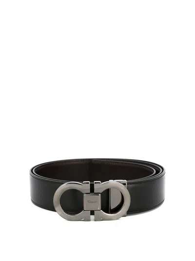 Ferragamo Smooth Leather Reversible Gancini Belt In Sand